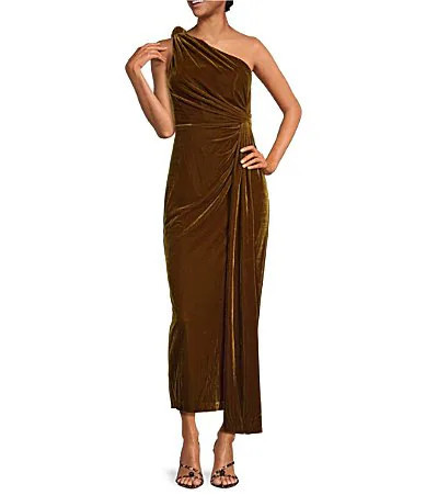 Muse by Marchesa Ayla One Shoulder Velvet Midi Slip Dress - 2 | Dillard's