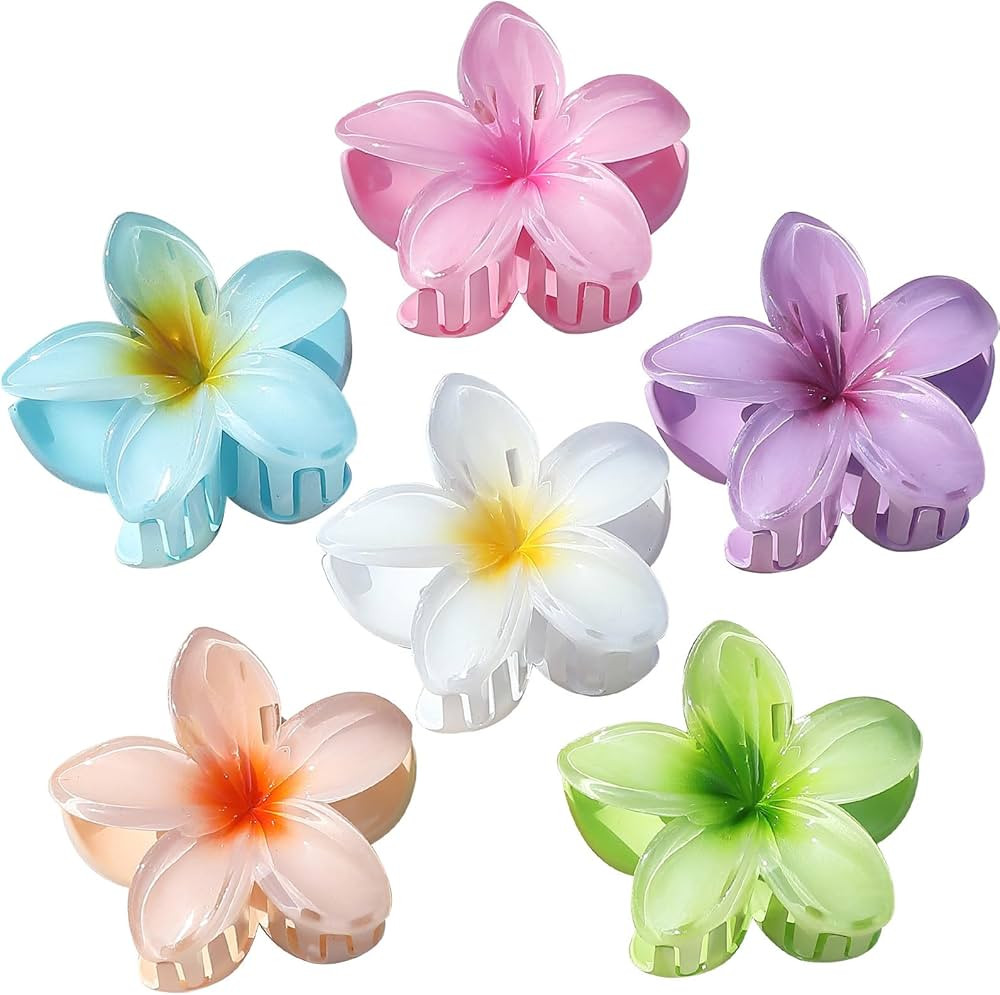 Sisiaipu Flower Claw Clips Hawaiian Hair Clips Plumeria Hair Clips 6 Pcs Large Hair Claw Clips fo... | Amazon (US)