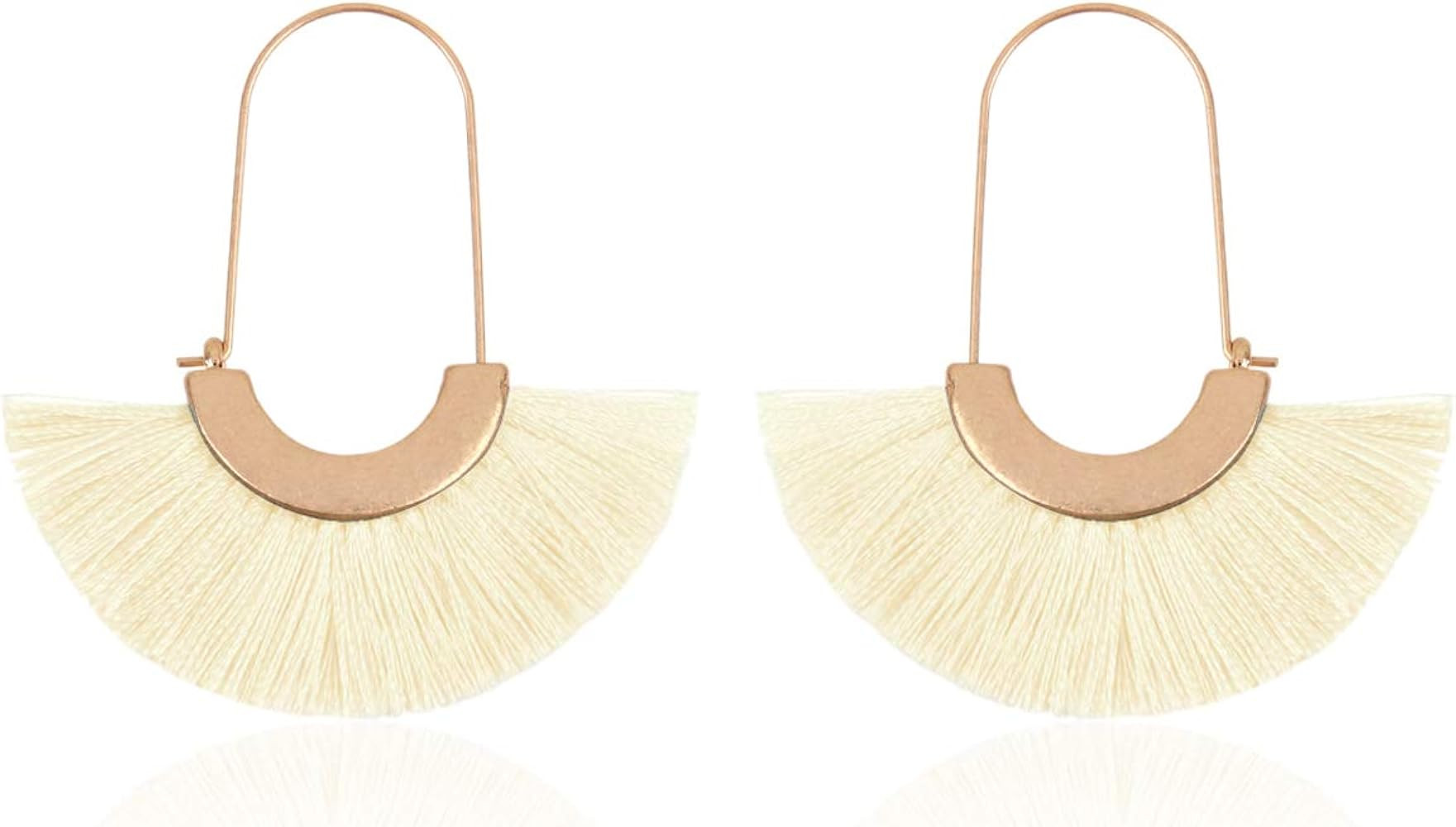 Bohemian Silky Thread Tassel Strand Fringe Statement Hoop Earrings - Lightweight Semi Circle Fan ... | Amazon (US)