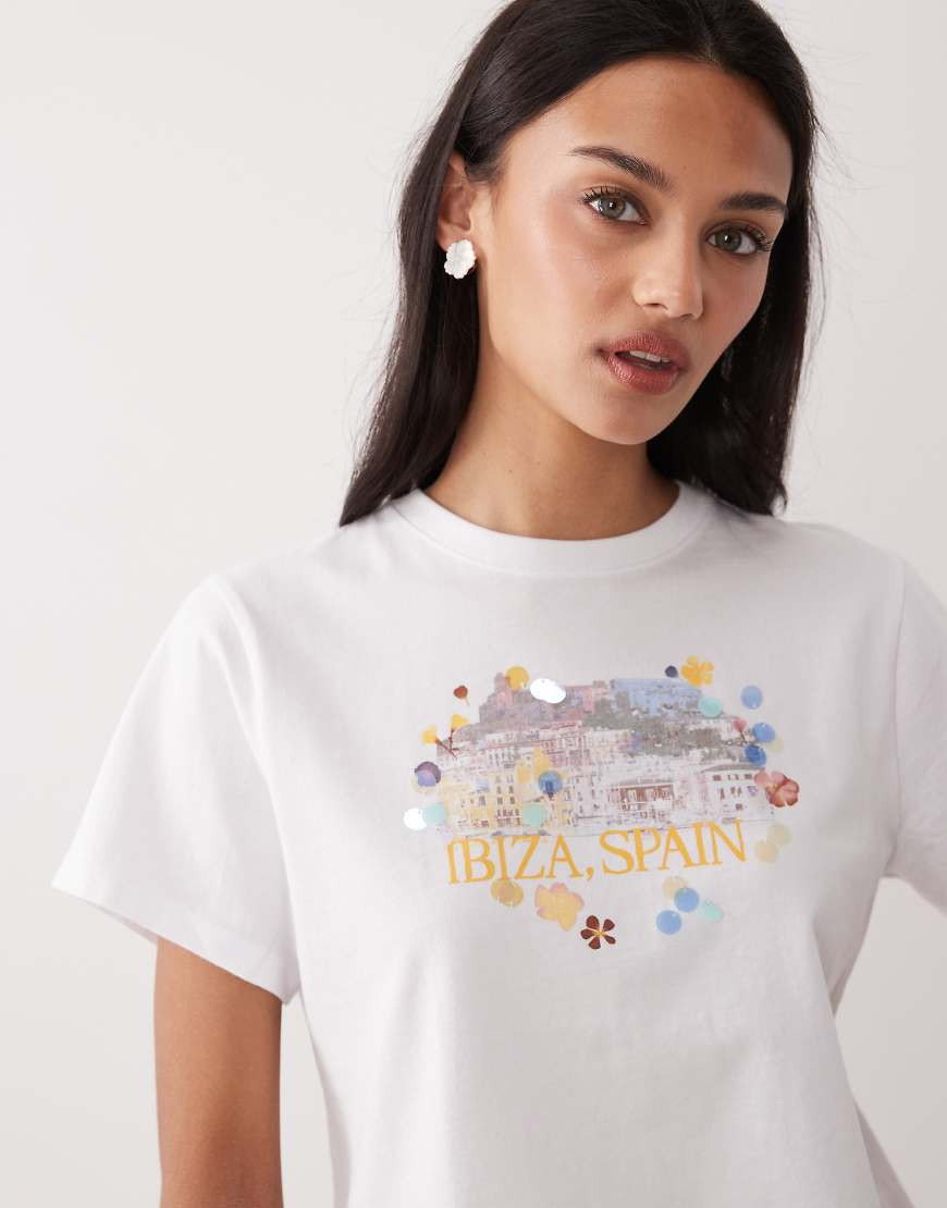 Abercrombie & Fitch Ibiza graphic baby tee in white | ASOS (Global)