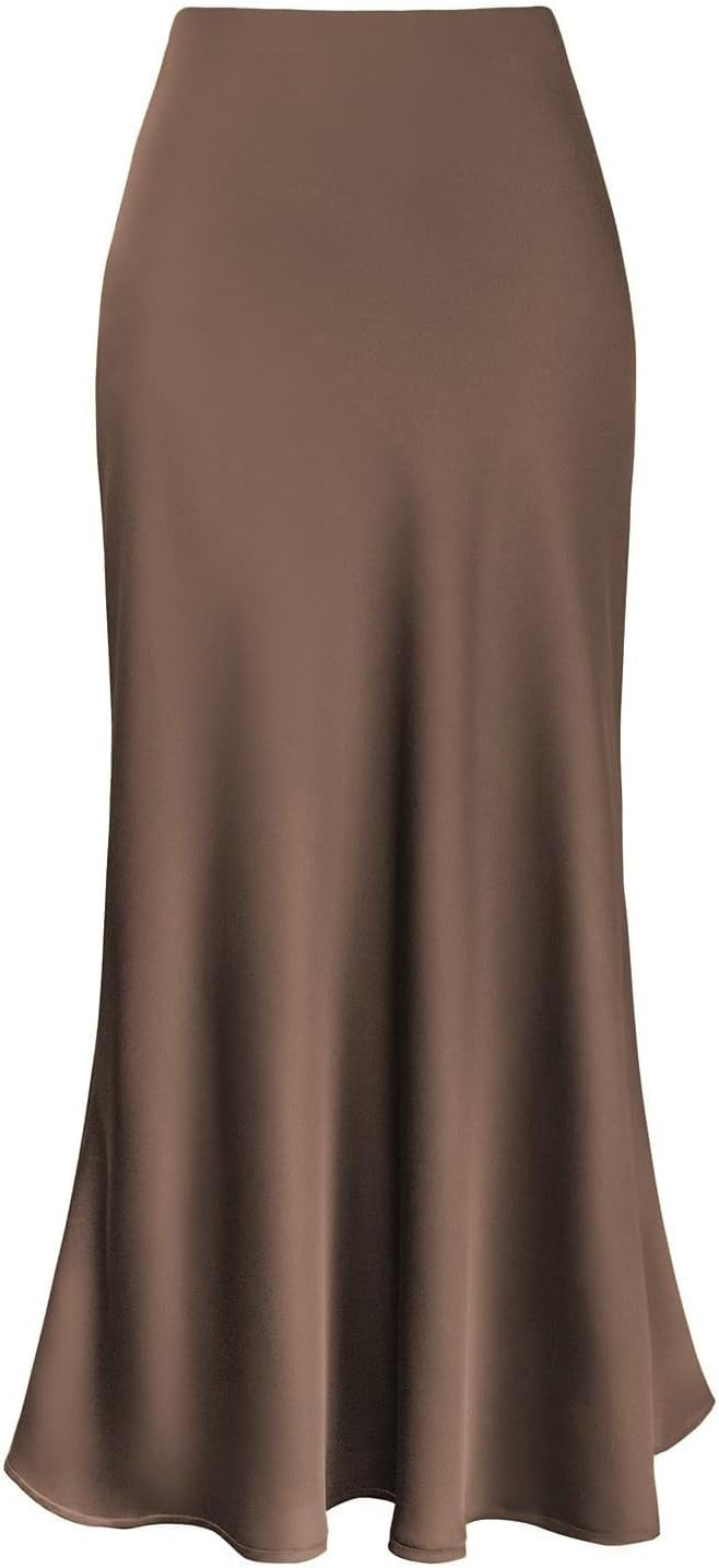 Women's Maxi Skirt High Waist Silky Casual Elastic Satin Midi Skirt A Line Long Skirt | Amazon (US)