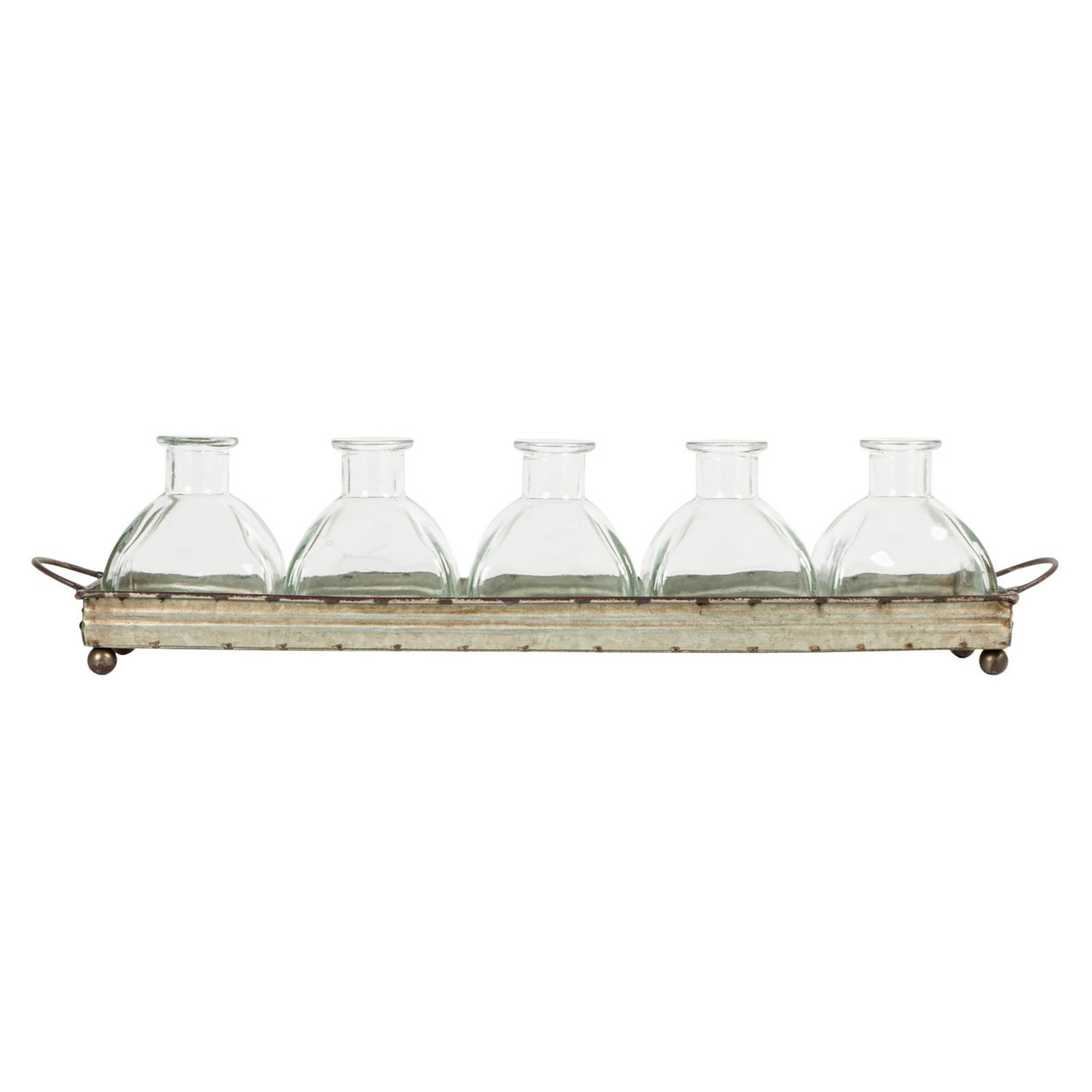 Storied Home Distressed Rectangular Tray with Handles & Glass Vases 6-pc. Set, Grey | Kohl's