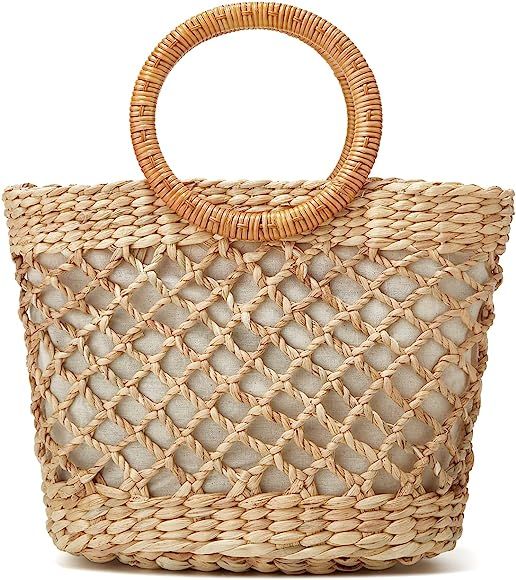 Tote Bag for Women Large Straw Beach Bag Summer Woven Tote Bags Straw Hobo Handbag Purse Fashion Moo | Amazon (US)