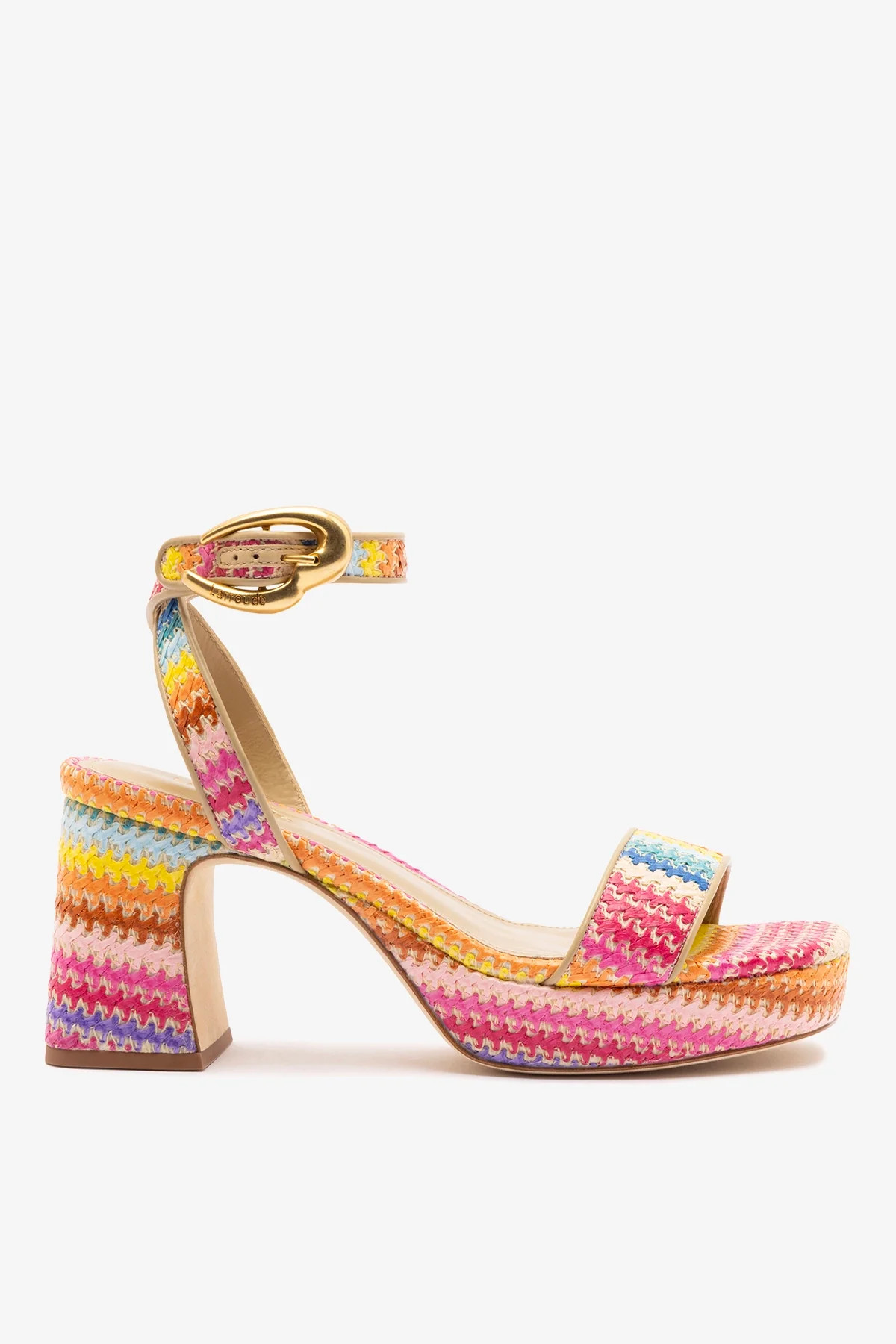 Dolly Verona Low Sandal In Rainbow Raffia and Beige Leather | Larroude