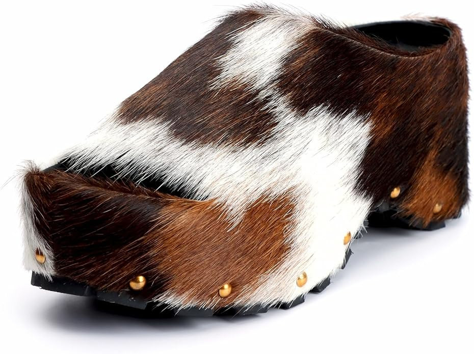 XOBZJH Long-Hair Calfskin Chunky Clog Slide for Women - Memory Foam Luxury Slip on Shoes Women's ... | Amazon (US)