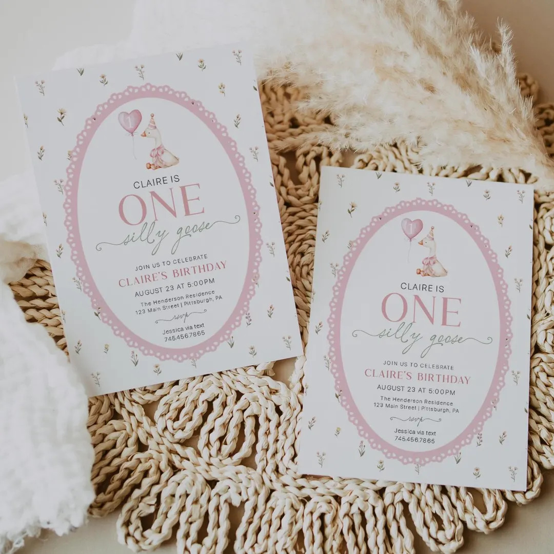 Silly Goose First Birthday Invitation | Pink Floral Boho Baby Girl Party | Editable Template - Et... | Etsy (US)