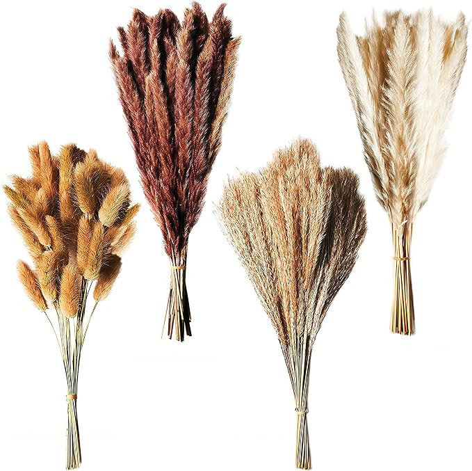 100 pcs Pampas Grass Decor - Natural Dried Pampas Grass - Bunny Tails Dried Flowers for Vase - Re... | Amazon (US)
