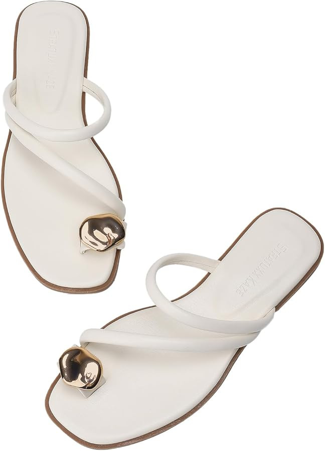 Women's Toe Ring Thong Sandals Open Toe Slide Flat Sandals Casual Summer Flip Flop Flat Sandals | Amazon (US)