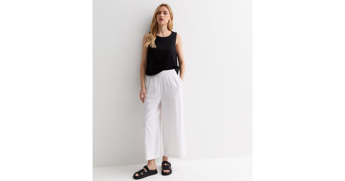 White Linen Blend Crop Wide Leg Trousers | New Look | New Look (UK)