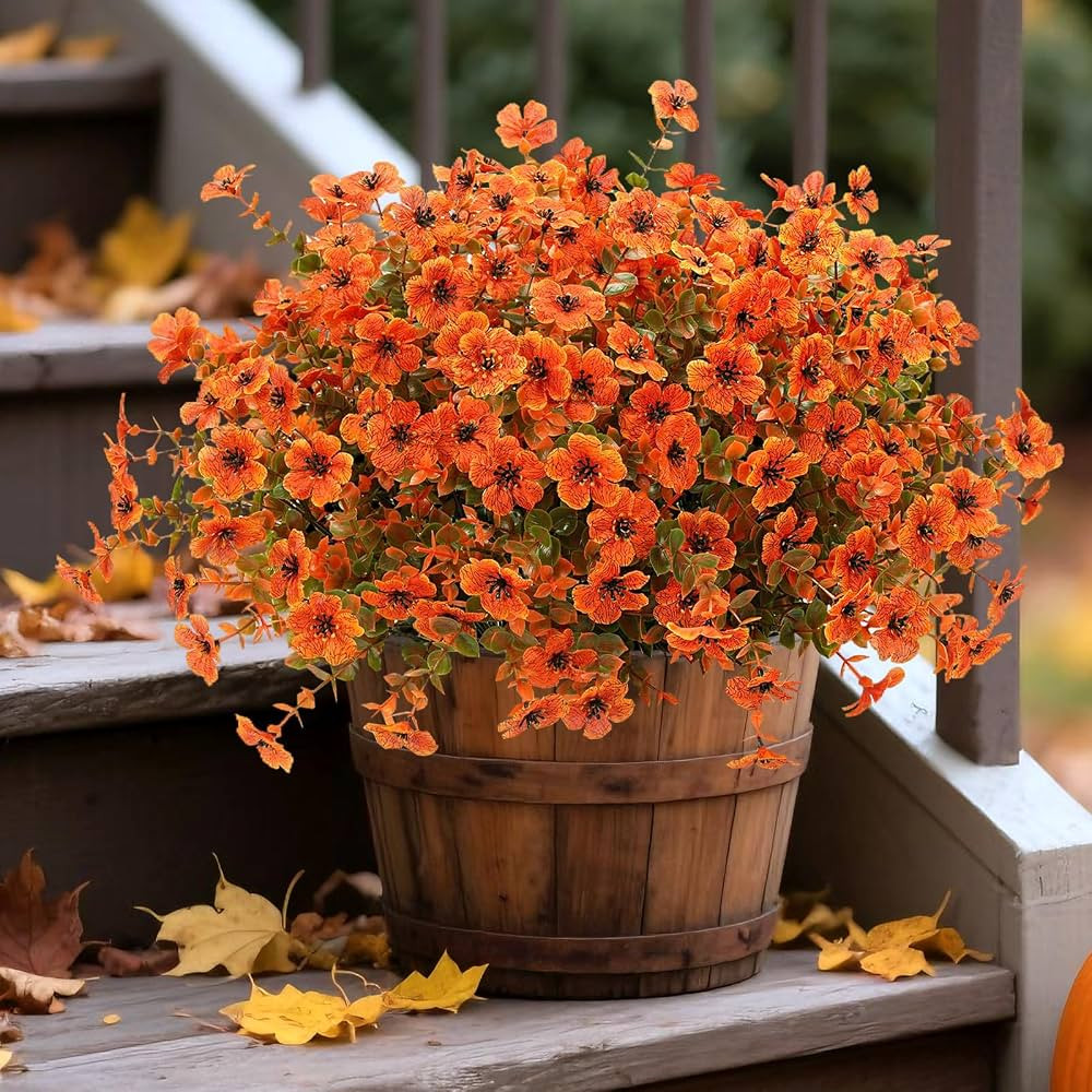 Artificial Mums Fall Fake Flowers for Outdoors, 12 Bundles Faux Mums for Outdoor Planters Autumn ... | Amazon (US)