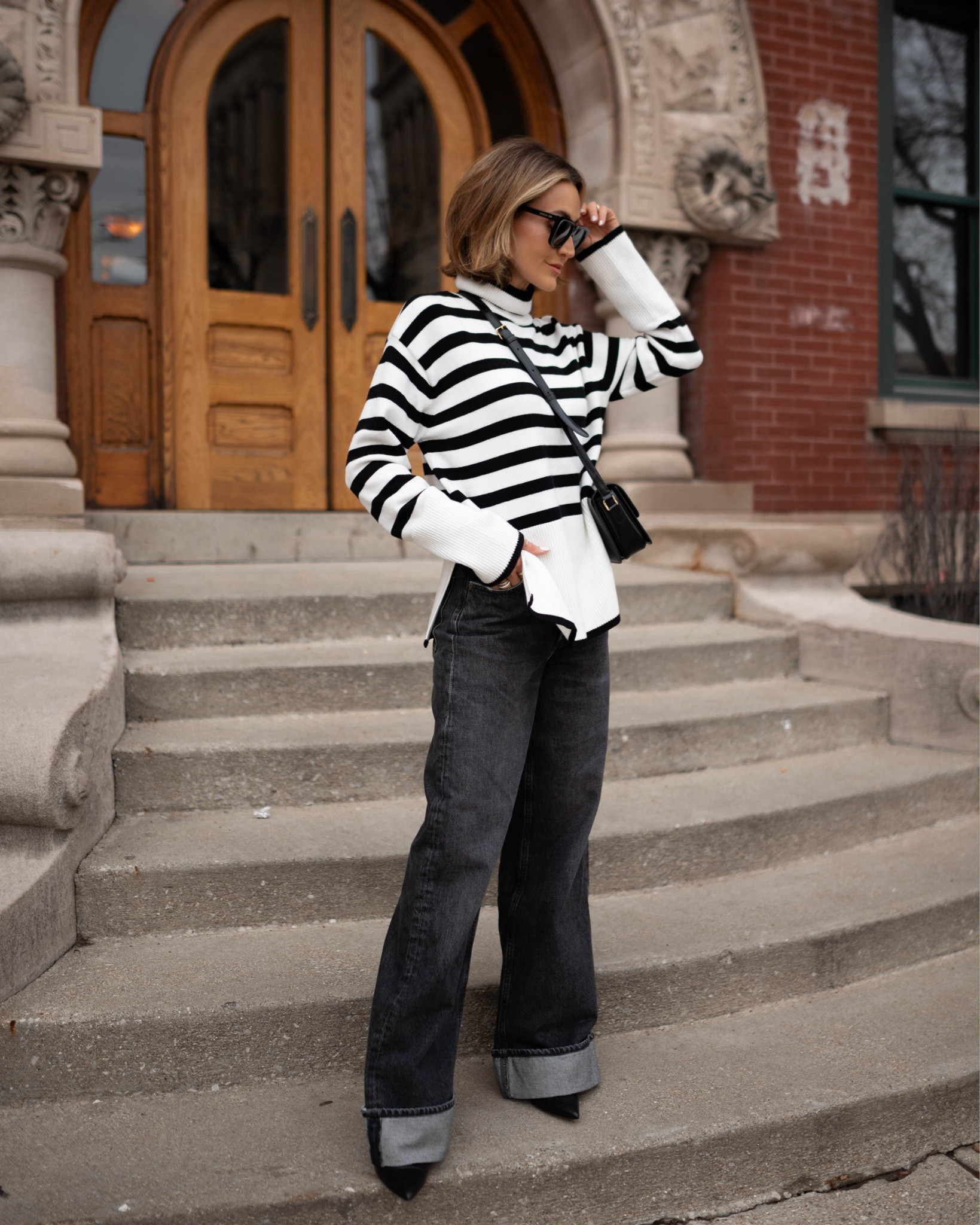 This Amazon striped turtleneck pullover is a must! Size XS, love the side slits and loose sleeves for a slouchy chic feel! Under $50 and a similar piece to a designer sweater. Loving cuffed jeans lately and these are super long. I might have to cuff them and I’m 5’5” but can wear them w heels! Booties linked as well! 

#LTKstyletip #LTKSeasonal #LTKshoecrush