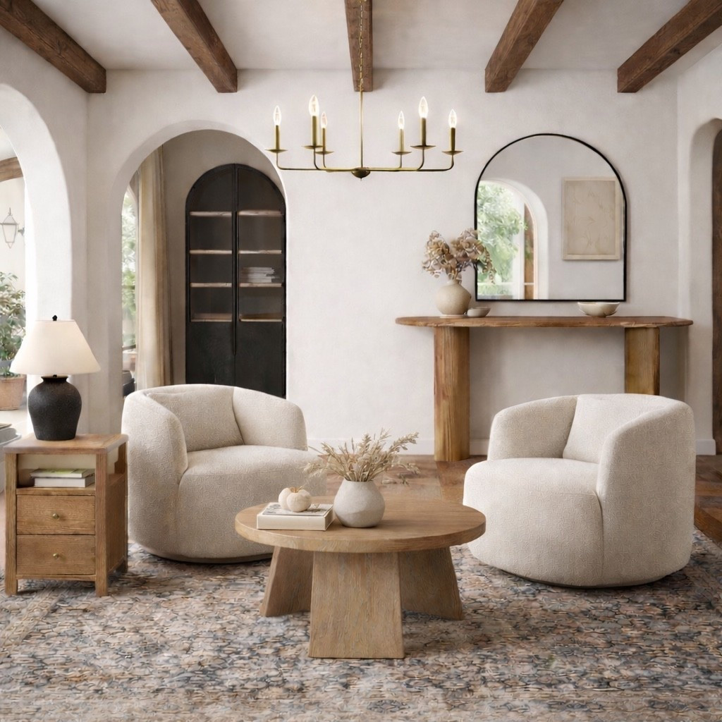 Organic neutral living room. Love these swivel chairs! So many beautiful pieces at affordable prices from Wayfair 

#LTKFindsUnder100 #LTKHome #LTKSaleAlert