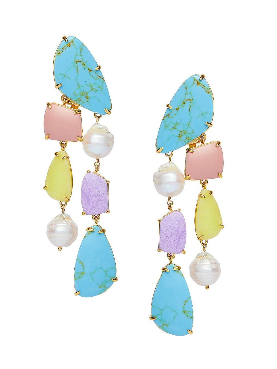 Women's Pebble 14K-Gold-Plated & Multi-Stone Chandelier Earrings - Pastel Rainbow - Pastel Rainbow | Saks Fifth Avenue