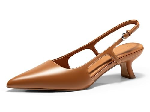 Coutgo Womens Slingback Kitten Heels Closed Pointed Toe Pumps Ankle Strap Work Dress Shoes, Brown, Size 8.5 | Amazon (US)