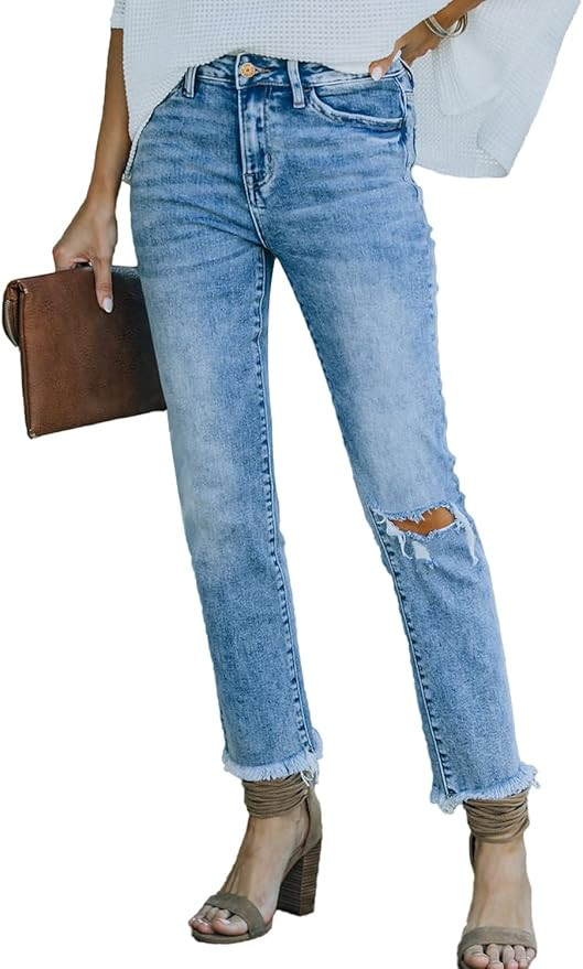 Lesore Womens High Waist Stretch Distressed Jeans Destroyed Denim Pants | Amazon (US)