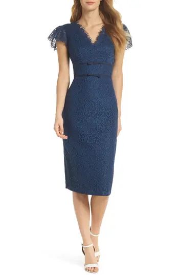 Women's Gal Meets Glam Collection Ginger Rosebud Lace Sheath Dress, Size 2 - Blue | Nordstrom