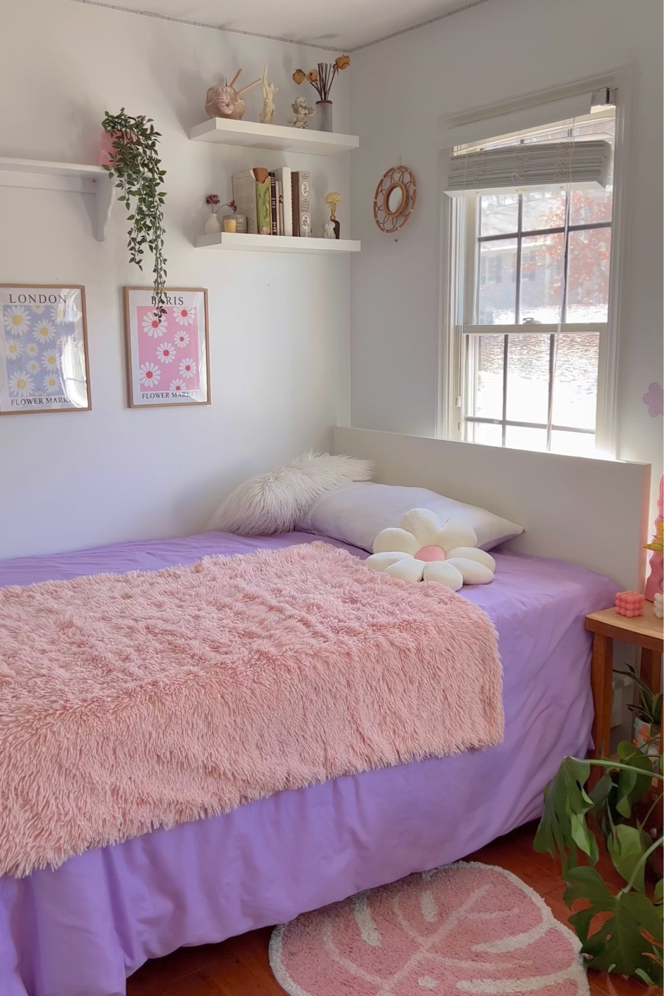 danish pastel bedroom decor fluffy pink throw blanket purple duvet cover flower throw pillow abstract flower wall prints 