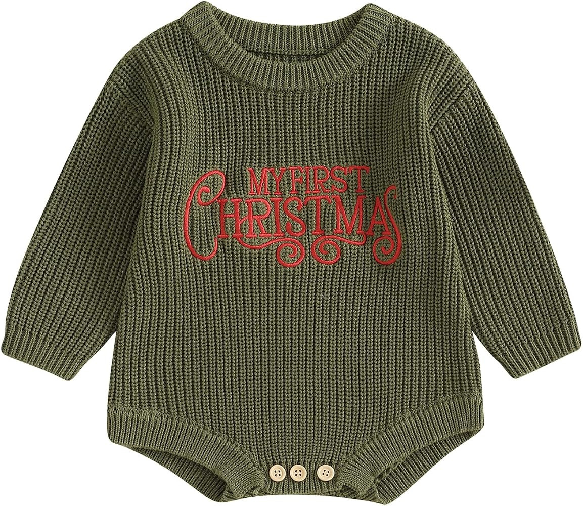 L&ieserram Infant Baby Christmas Sweater Romper Letter Embroidery Long Sleeve Knit Bubble Baby Ju... | Amazon (UK)