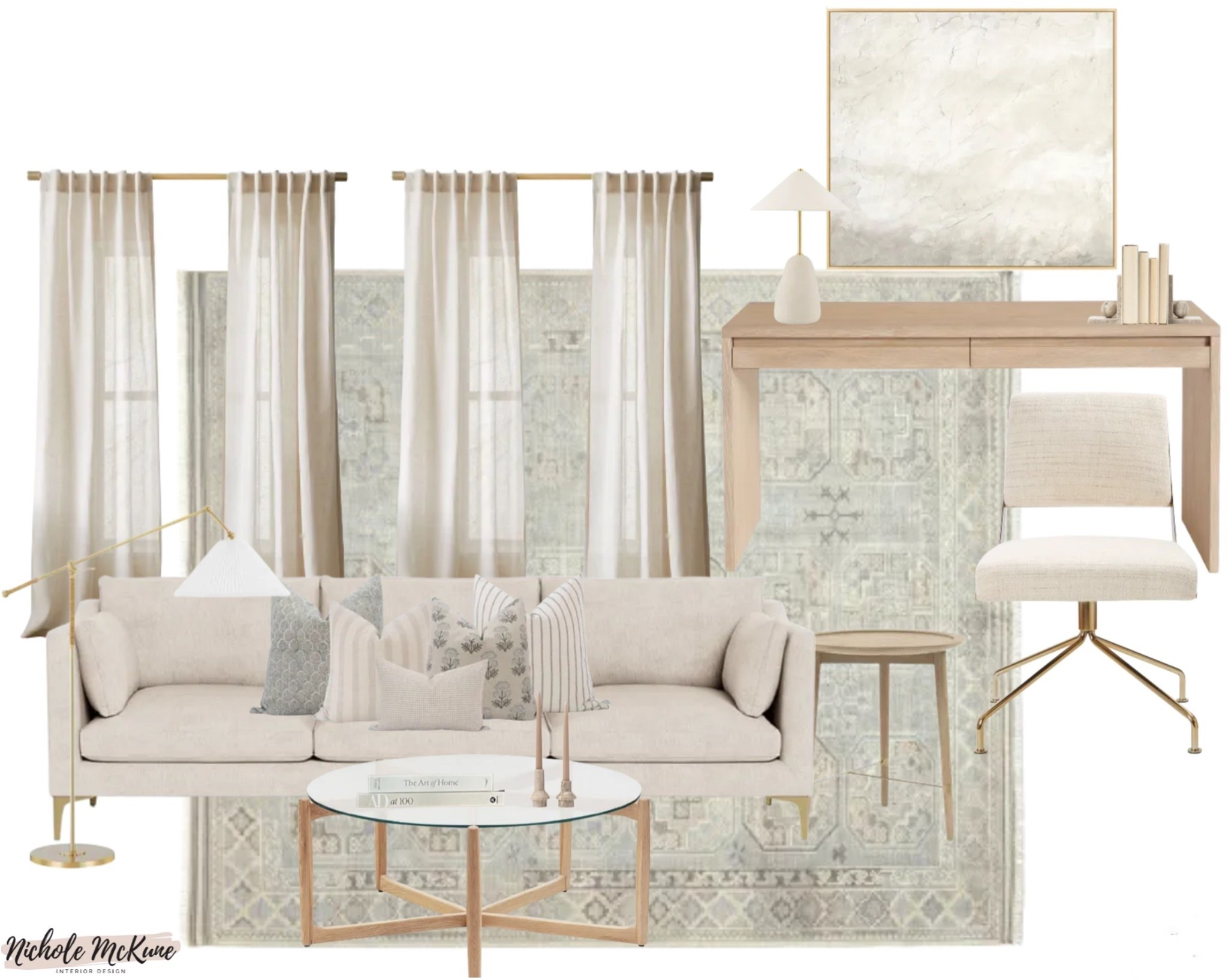 A soft, serene space that blends living + working beautifully 🤍
Warm neutrals, light wood tones, airy textures, and subtle brass accents create a calm, elevated home that feels both functional and inviting. This mood board is perfect if you love a clean, organic modern aesthetic with timeless appeal.
Tap to shop the sofa, desk, chair, lighting, rug, coffee table, curtains, pillows, and decor to recreate this full look.

#LTKHome #LTKLivingRoom #LTKWorkspace #NeutralHomeDecor #OrganicModernHome #LivingRoomDesign #HomeOfficeInspo #InteriorDesignMoodBoard #WarmNeutralHome #HomeDecorFinds #LTKSaleAlert