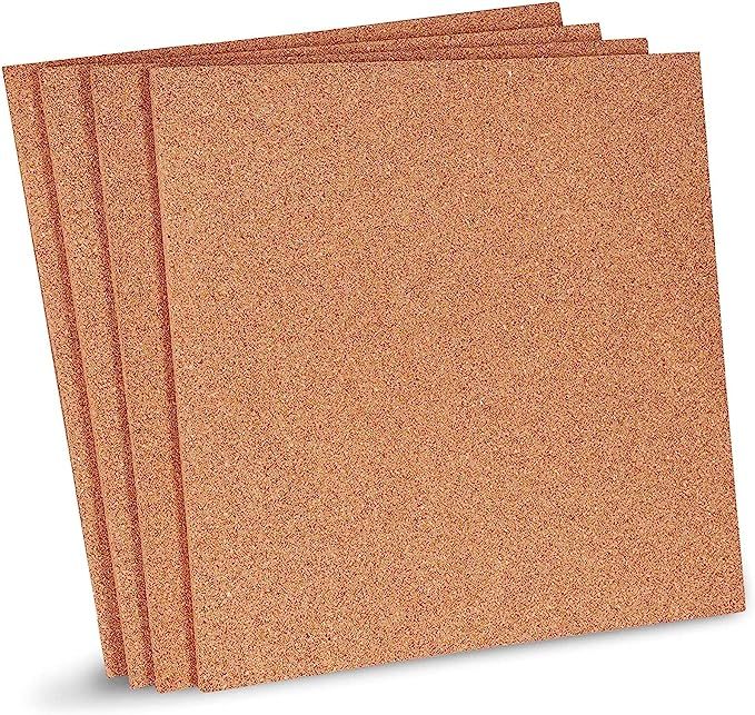 Juvale 4 Pack Cork Bulletin Board, 1/4 Inch Frameless Natural Cork Tile Boards (12x12 in) | Amazon (US)
