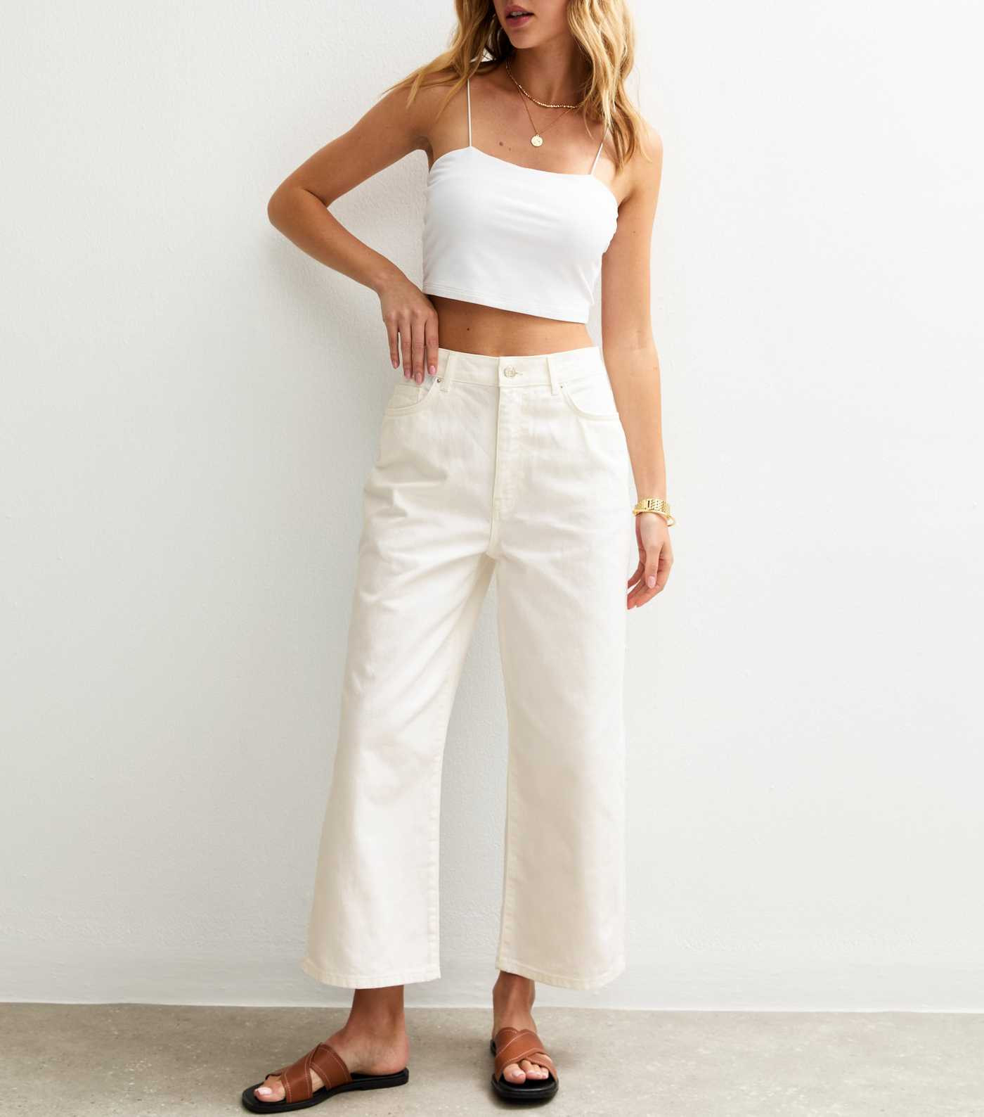 Off White Adalae Wide Leg Cropped Jeans | New Look | New Look (UK)