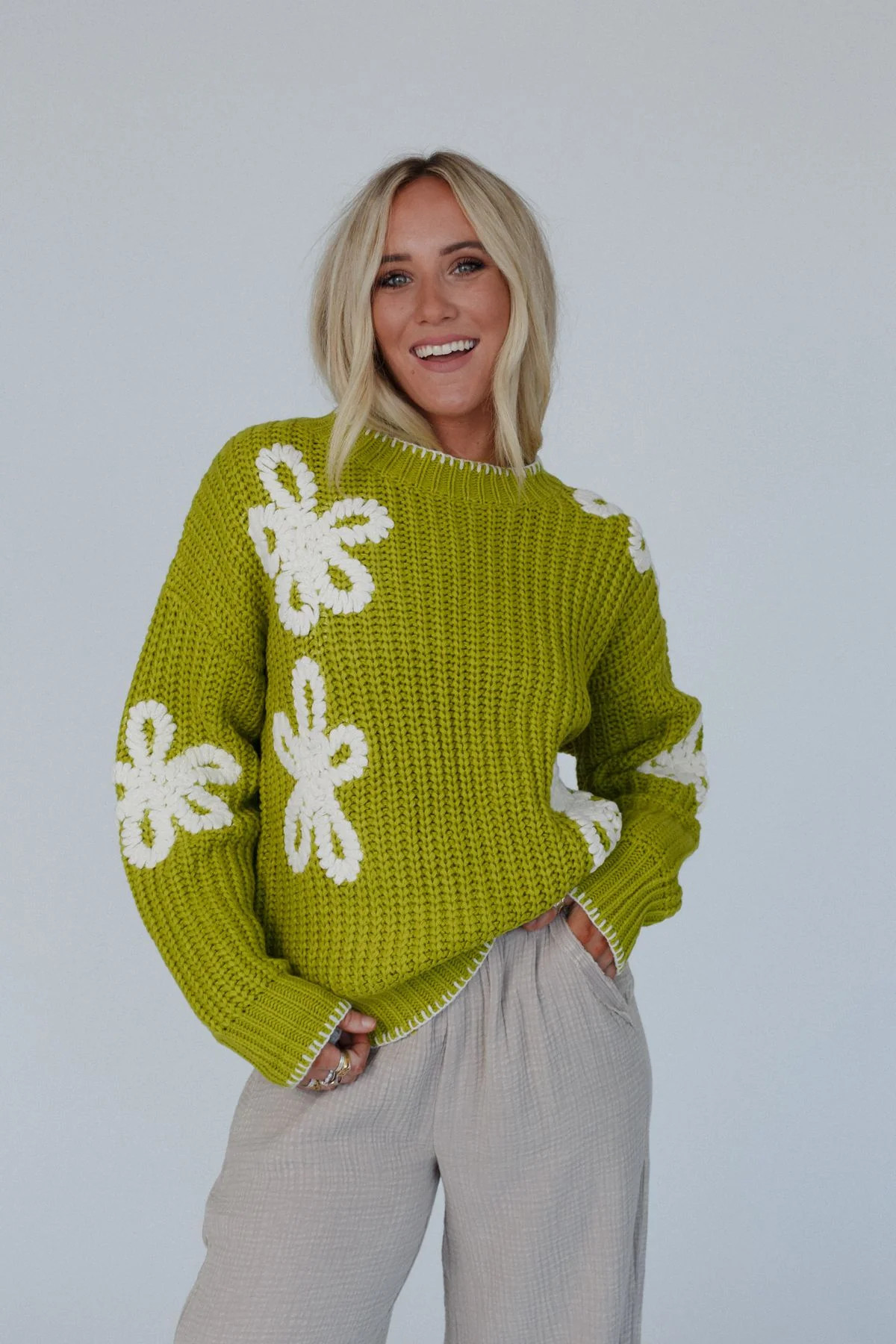 Daisy Belle Sweater - Green | Three Bird Nest
