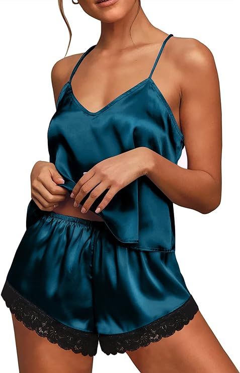 Ekouaer Satin Pajamas Women Lace Sleepwear Lingerie Cami Shorts Set Nightwear XS-XXL       Send t... | Amazon (US)
