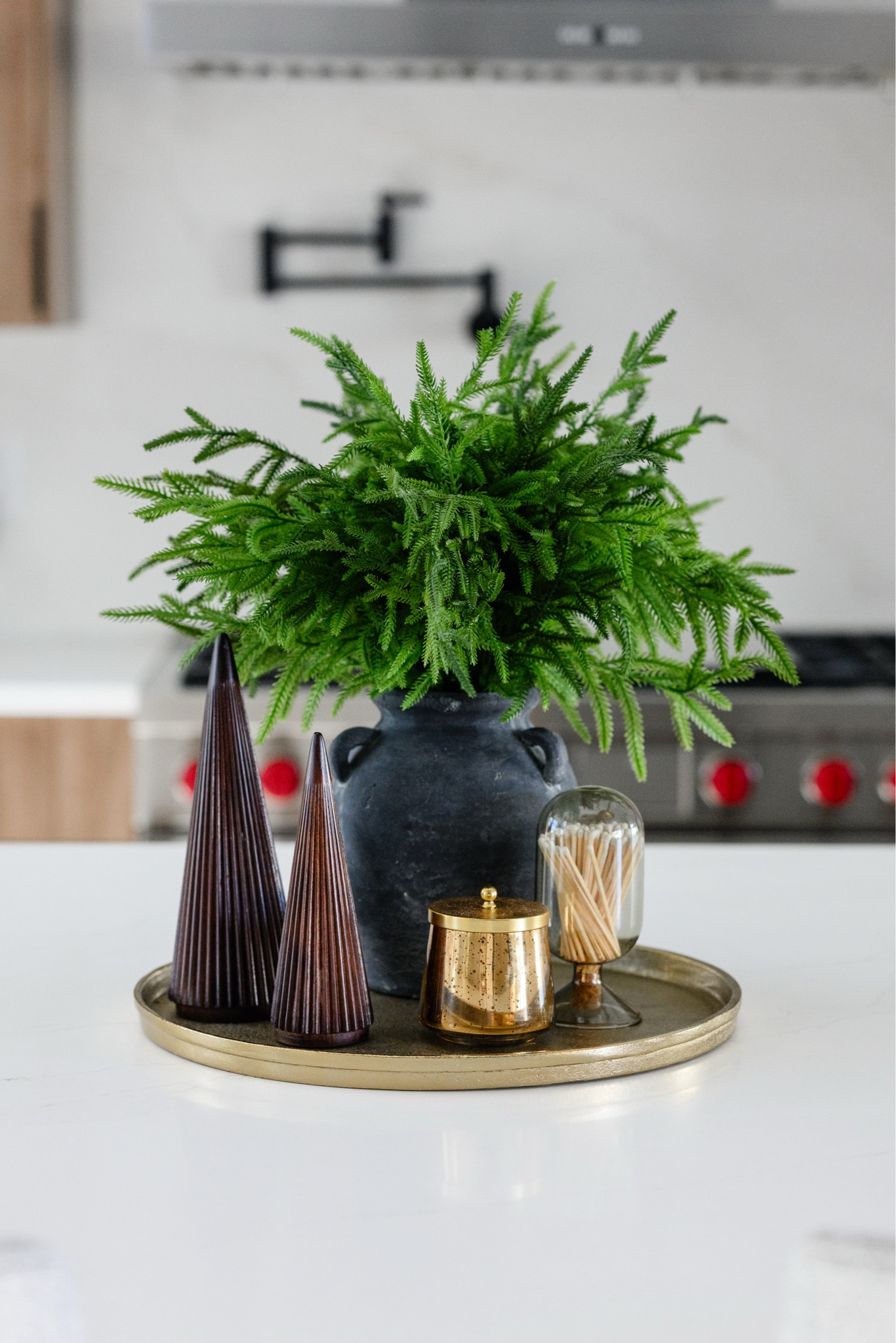 Holiday Countertop Display with Norfolk Greenery and Ribbed Christmas Trees at 🎯. #holidaytrees #holidaydecor #holidayhome 

 

#LTKHoliday #LTKSeasonal #LTKHome