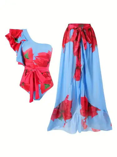 Floral Bougainvillea Print Elegant Swimsuits Asymmetric - Temu | Temu Affiliate Program