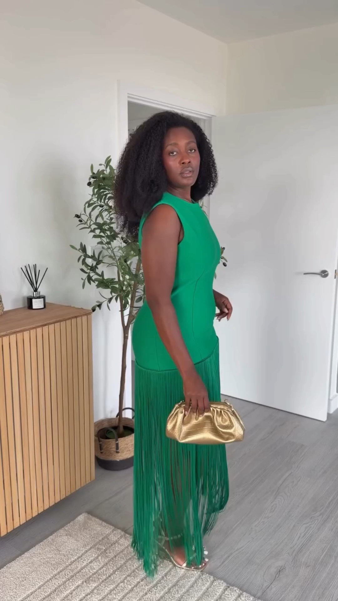This dress will have you stuck to the dance floor - I couldn’t even help myself - I love the green but orange seems to light up the room 🧡🍑🍊🍀💚🥑 both dresses from @karen_millen linked on my LTK #weddingguestdress  #modestdress #karenmillen #whattowear evening dress, occasion dress, wedding guest dress, fringe dress, orange dress, green dress, ootd, modest dress