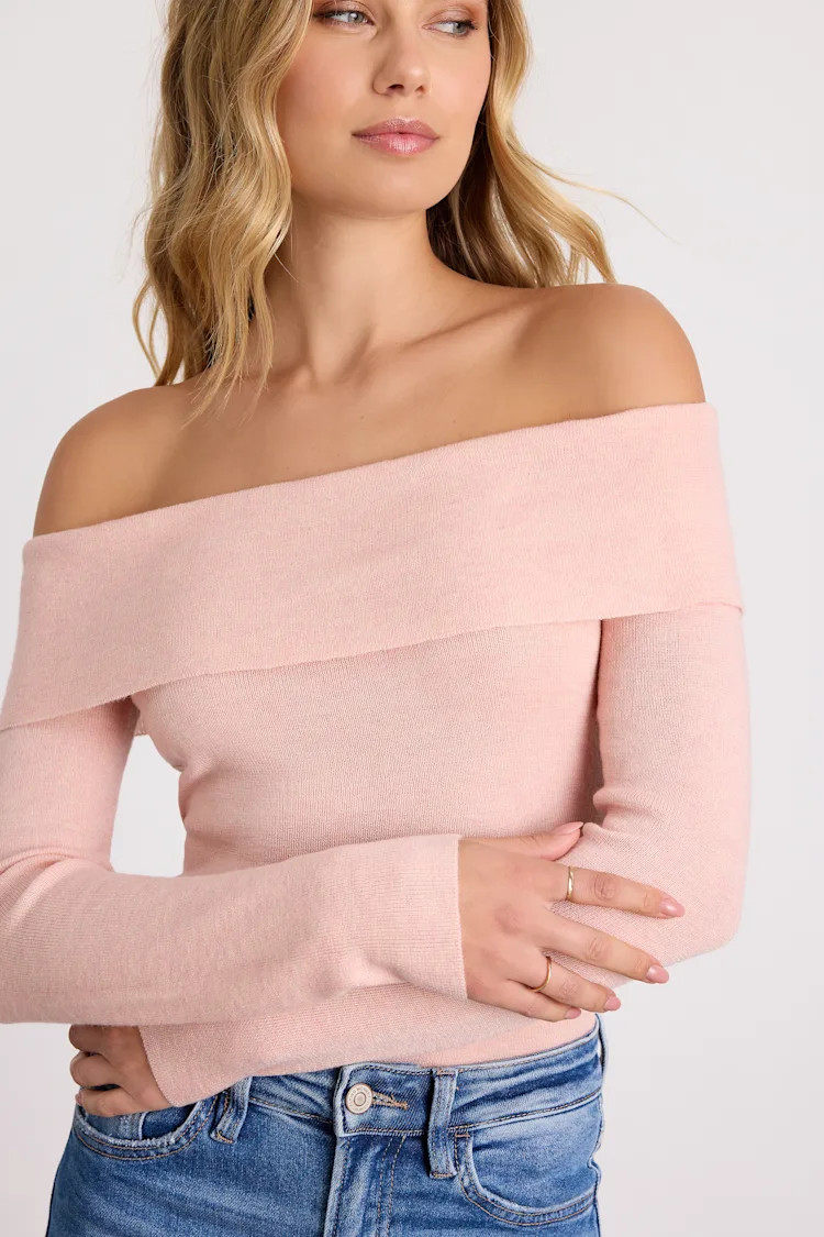 Malina Blush Pink Off-the-Shoulder Sweater Top | Lulus