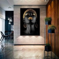 Black Girl With Golden Makeup Fashion Canvas Art African Print & Gold Face American Women Modern Large | Etsy (US)