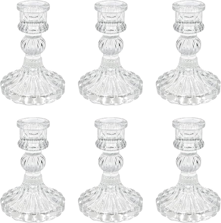 Glass Candlestick Holders Set of 6, Clear Stripe Taper Candle Holders for Table Centerpiece, Home... | Amazon (US)