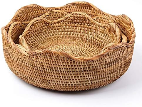 YANGQIHOME Rattan Round Fruit Baskets, Wicker Storage Bowls, Natural Woven Serving Basket Bowls, ... | Amazon (US)