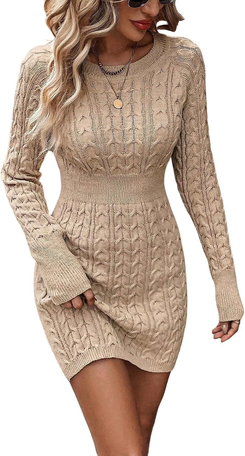 GORGLITTER Women's Cable Knit Sweater Dress Long Sleeve Fall Winter Dress | Amazon (US)