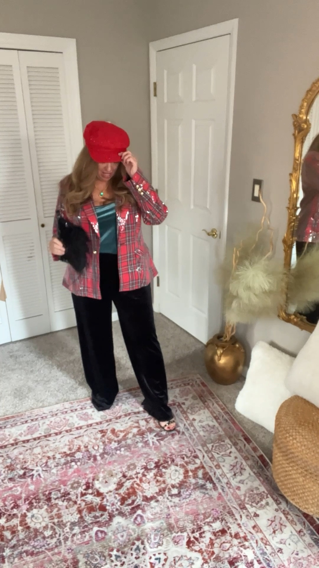 Sequin plaid blazer! So RL aesthetic so fun!! Paired with wide leg velvet trousers available in petite and plus sizes. 

#LTKgrwm #LTKHoliday #LTKootd