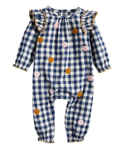 Mud Pie Blue & White Gingham Dot Embroidered Playsuit - Infant | Zulily
