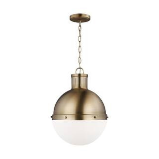 Sea Gull Lighting Hanks 1-Light Satin Brass Medium Pendant with Smooth White Glass Shade 6577101-... | The Home Depot
