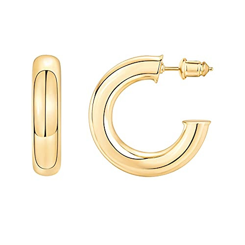 PAVOI 14K Yellow Gold Colored Lightweight 6.5mm Chunky Open Hoops | 30mm Yellow Gold Hoop Earrings for Women | Amazon (US)