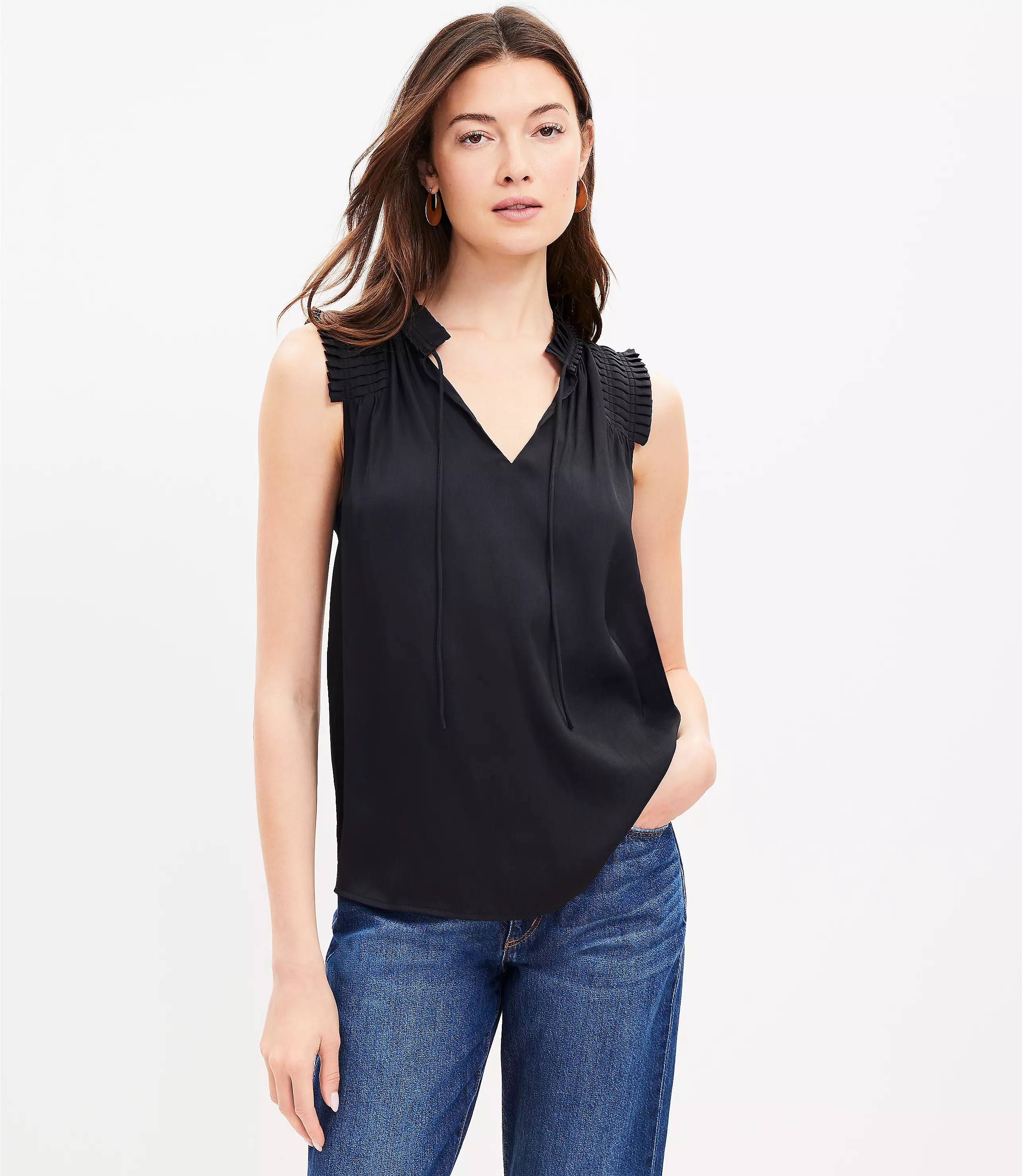 Pleated Tie Neck Top | LOFT