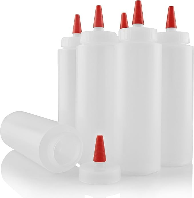 Pinnacle Mercantile 6 Pack Condiment Squeeze Bottles 8-Ounce Red Cap Soft Squeeze for Icing, Ketc... | Amazon (US)