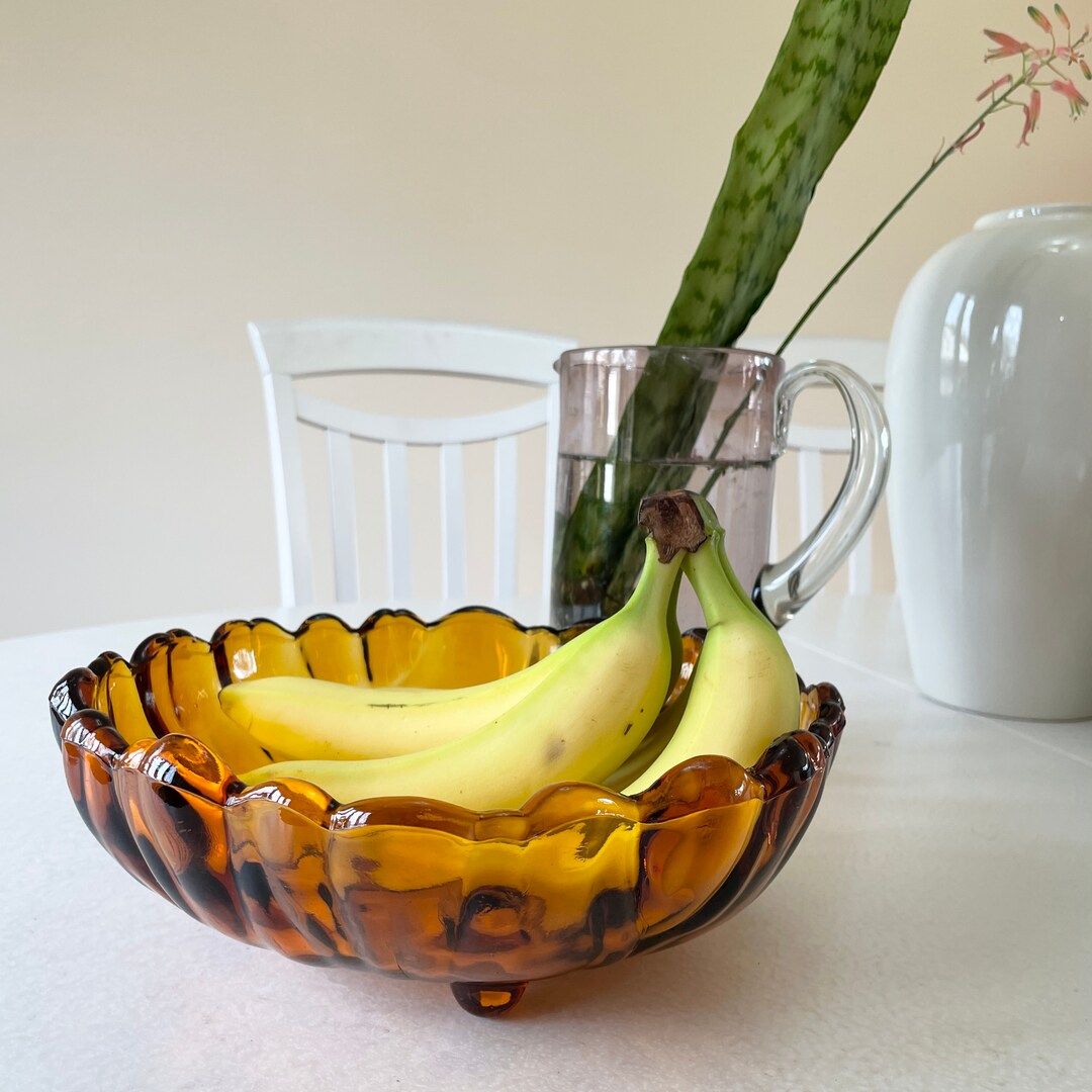 1970s Amber Glass Large Sunflower Bowl 11 Heavy  - Etsy | Etsy (US)