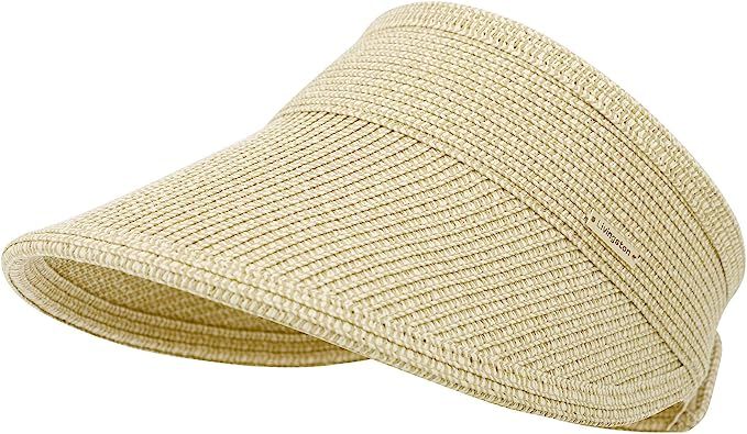 Livingston Beach Hats for Women Wide Brim Roll-up Foldable Straw Sun Hat Visors | Amazon (US)
