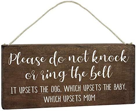 Baby Sleeping Sign for Front Door - Funny No Soliciting 6x12 Hanging Wood Plaque - Please Do Not Kno | Amazon (US)