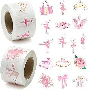 BeYumi 1000Pcs Ballet Dance Themed Stickers in 2 Rolls Pink Dacing Movements Ballerina Stickers W... | Amazon (US)
