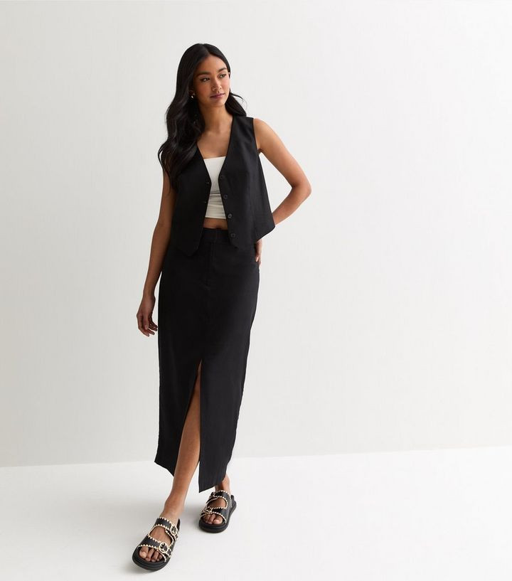 Black Linen Blend Button Front Waistcoat | New Look | New Look (UK)
