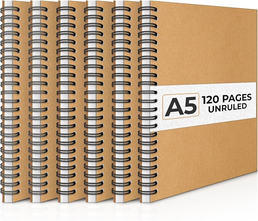 Blank Spiral Notebook, 6 Pack, 5.8 x 8.3, 120 Pages (60 Sheets), Sturdy Kraft Hardcover, 100 GSM ... | Amazon (US)