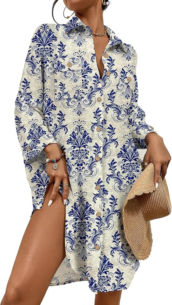 Bsubseach Womens Modern Swimsuit Cover Up Blouse Button Down Shirt Dresses Tops | Amazon (US)