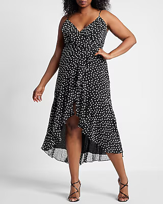 Polka Dot Ruffle Wrap Front Hi-Lo Maxi Dress | Express