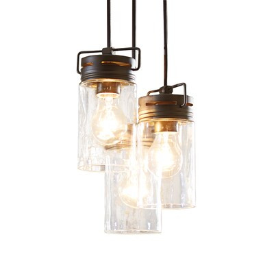 allen + roth  Vallymede 3-Light Aged Bronze Farmhouse Clear Glass Jar Mini Pendant Light | Lowe's